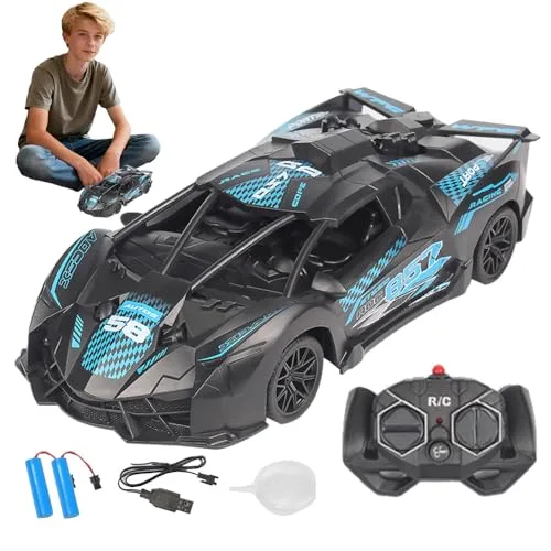 DAJASD Ferngesteuertes Auto, 1:18 RC Auto Spielzeug mit Fernbedienung, 2.4G Lamborghini Ferngesteuert RC Auto, Sprühfunktion, 2 Aufladbarer Batterie Spielzeugauto für Kinder 14+ Erwachsene (Blau)