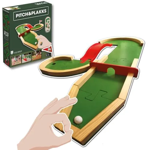 Pitch&PLAKKS | Minigolf-Brettspiel | Für Kinder und Erwachsene | Von 3 bis 99 Jahre | Von 1 bis 10 Spieler | Holz | Lern- und Geschicklichkeitsspiele | Kreatives Spiel | Für die ganze Familie