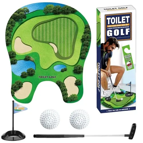 ADDLIVE Toiletten Golf Set, Toilettengolf Männergeschenke, Töpfchen Golf Set, Minigolf, Minigolf für Zuhause mit Einziehbaren Minigolf Schläger, Golfmatte, 2 Golfbälle und Golfflagge für Spiele