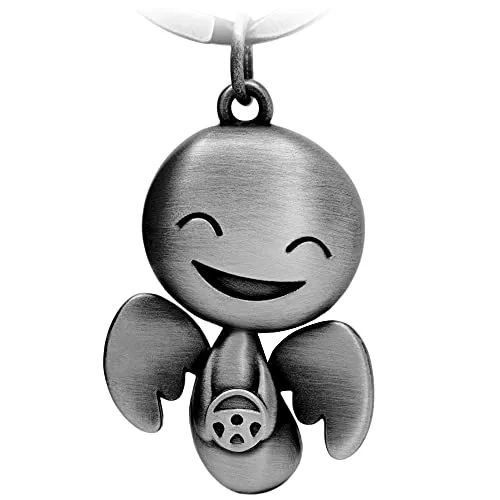 FABACH Schutzengel Schlüsselanhänger Happy mit Lenkrad - Niedlicher Engel Anhänger aus Metall - Geschenk Glücksbringer Auto Führerschein - Fahr vorsichtig