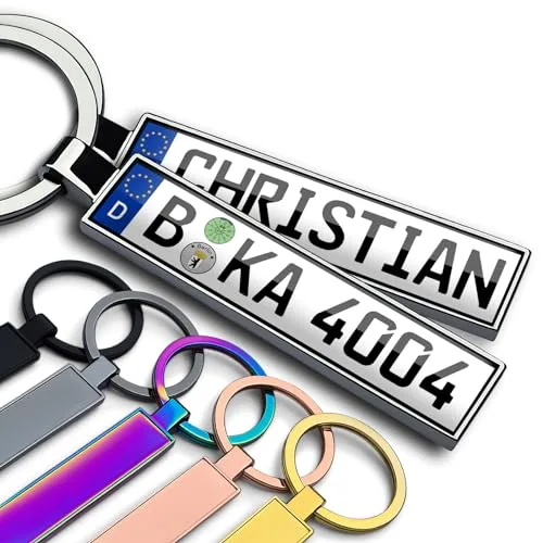 Internetservice Timo Lindner Personalisierter Kennzeichen-Schlüsselanhänger beidseitig mit Namen Geschenk Männer Auto Führerschein Mini Nummernschild Gravur 6 Farben