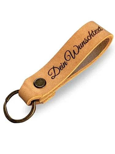 SCHWEGLER.online Schlüsselanhänger personalisiert Leder mit Wunsch-Gravur, handgemacht, Materialstärke 3,5mm, pflanzlich gegerbt, Geschenkverpackung möglich