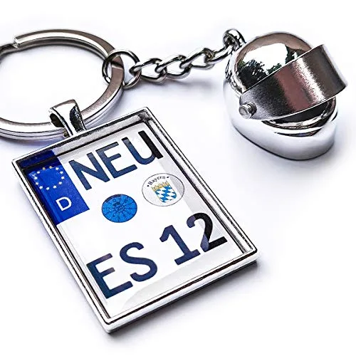 Internetservice Timo Lindner Schlüsselanhänger mit individuellem Motorradkennzeichen und Helm Nummernschild Motorrad Personalisiert Geschenk