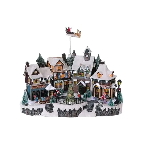 Avilia Animiertes Weihnachtsdorf mit LED-Beleuchtung und Weihnachtsmusik – Ideal für die einzigartige und Moderne Dekoration Ihres Hauses – Hergestellt aus langlebigen Materialien – 31 x 38 x 22 cm