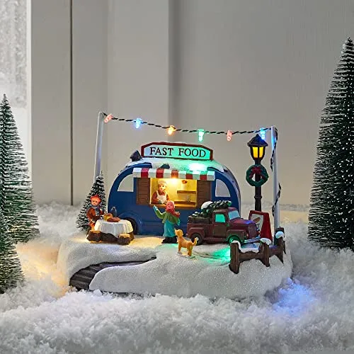 Lights4fun LED Weihnachtsdorf Imbissstand Weihnachtsdeko Weihnachtsstadt Beleuchtetes Weihnachtsdorf