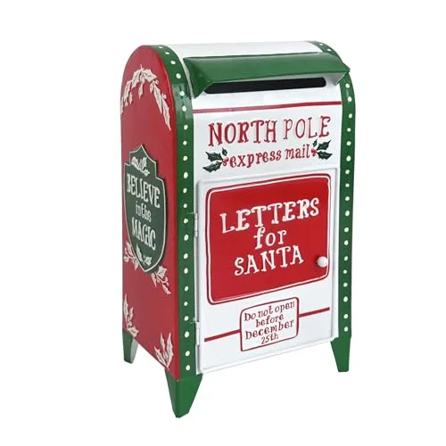 BIG FORTUNE Freistehender Briefkasten - Weihnachtlicher Deko aus Metall, Weiß Rot, Weihnachtsmann Vintage-Mailbox