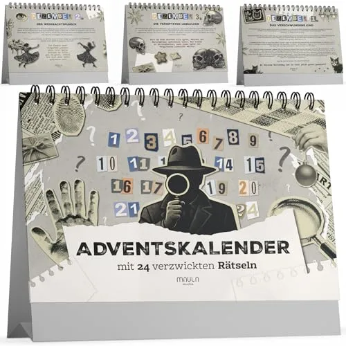 Krimi Rätsel Adventskalender 2025 – Tischkalender mit 24 spannenden Text-Rätseln – Escape & Detektiv Spiel im Advent – täglicher Knobelspaß für Erwachsene, Jugendliche & die ganze Familie
