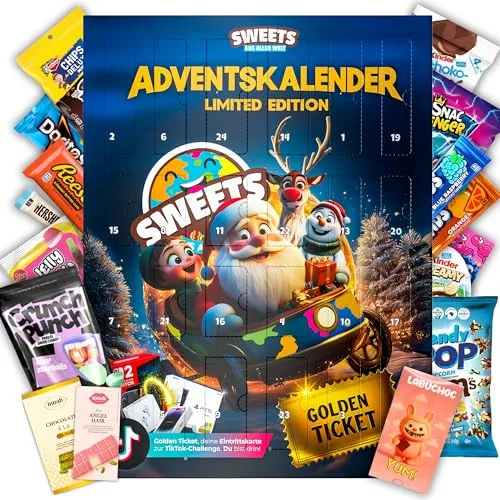 Amerikanischen Süßigkeiten & Snacks aus aller Welt Adventskalender 2025 - Süßigkeiten mit Labuchoc, Dubai Schokolade, Schokobons crispy, Angel Hair & vielen weiteren viralen Highlights