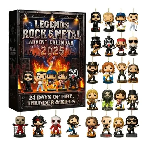 Legends of Rock & Metal Adventskalender 2025-24 Tage Countdown-Kalender mit 2D ikonischen Musikfiguren Sammlerstücke, geeignet für Halloween und Weihnachten, Geschenke für Rock & Metal Fans (A)