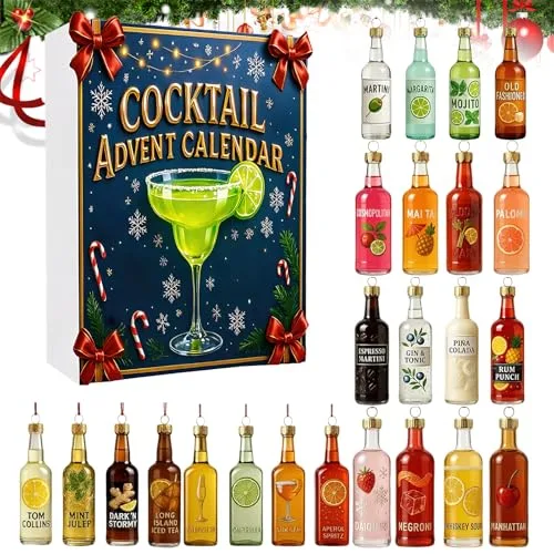 Cocktail-Adventskalender 2025, 24 Tage, Weihnachts-Countdown-Kalender, 24 Miniatur-Cocktails, Weihnachts-Countdown-Geschenke für Männer, Vater, Frauen, Weinliebhaber (A)