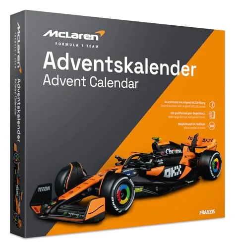 FRANZIS 67391 - McLaren Racing Adventskalender 2025 - Modellbausatz im Maßstab 1:43, inkl. Soundmodul und 52-seitigem Begleitbuch