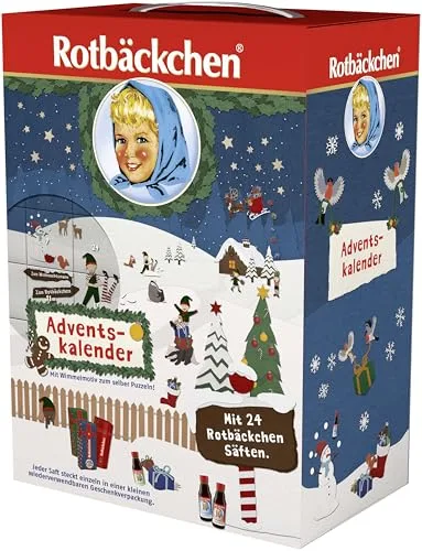 ROTBÄCKCHEN Saft Adventskalender 2025 – 24x125 ml Saftfläschchen – 8 beliebte Sorten – Ohne Zuckerzusatz, reich an Vitaminen – Gesunder Adventskalender für Kinder & Erwachsene
