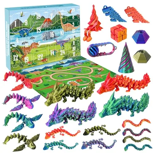 AHIKY Adventskalender 2025 Kinder, Kleinigkeiten für Adventskalender Jungen Mädchen, 24 Tage Kreatives Weihnachten Geschenke für Teenager Jungs, 3D Gedruckter Drache Spielzeug ab 1 2 3 4 5 6 7 Jahre