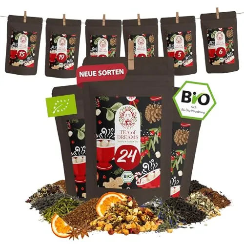 Tee Adventskalender 2025 Bio - Geschenk für Frauen und Männer - Mit Liebe gefertigt von Menschen mit Behinderung - 24 x 10g Weihnachtskalender