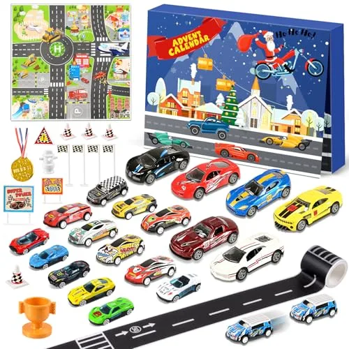 Humairc Auto Adventskalender 2025 Jungen Hot Wheels Advent Kalender 2025 24 Rennwagen Rennautos Weihnachtskalender Adventskalender Kinder ab 3 Jahr