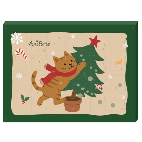 AniForte Adventskalender für Katzen 2025 - Natürliche Katzensnacks getreidefrei | Adventszeit Snacks | Leckerli ohne Farb- & Konservierungsstoffe | Weihnachtskalender mit Zellstoff-Einlage