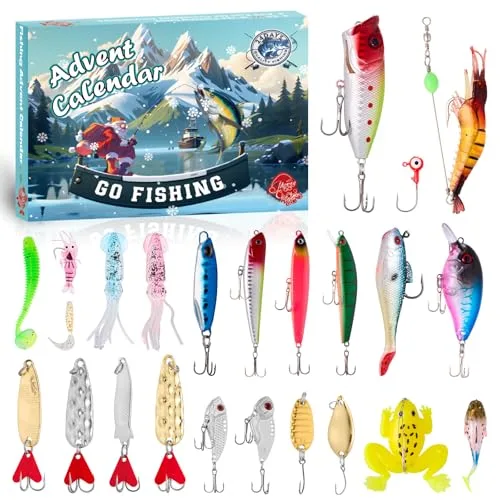 Angel Adventskalender 2025 Männer - 24 Türchen Premium Angelköder Set Angler, Vater, Opa, Bruder, Freund - Advent Calendar 2025 Fishing Lure