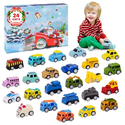 Adventskalender Auto Kinder 2025, 24 Tage Weihnachts Countdown Kalender Spielzeug ab 2 3 4 5 6 Jahre Junge Weihnachtskalender Kinder 2-6 Jahre Kleine Geschenke für Jungen