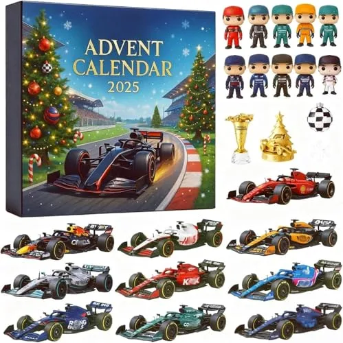Auto Adventskalender 2025 Für Kinder,2d Racing Team Ornament,Mini Racers Adventskalend 24 Tage Weihnachts-Countdown-Kalender Spielzeug,Exquisite Sportwagen Rennspielzeug,Für Jungen Und Mädchen