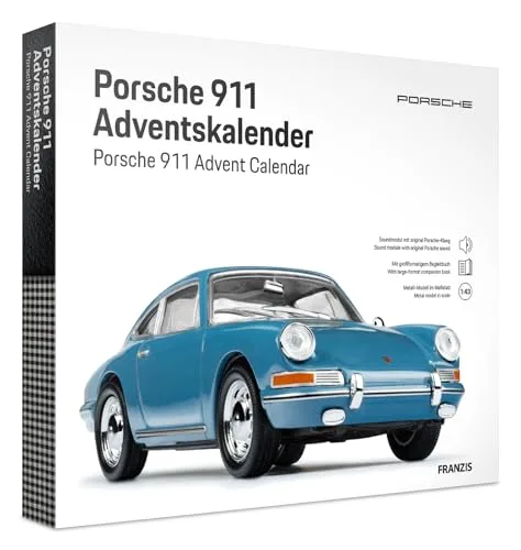 FRANZIS 67664 - Porsche 911 Adventskalender - Modellbausatz im Maßstab 1:43, inkl. Soundmodul und 52-seitigem Begleitbuch