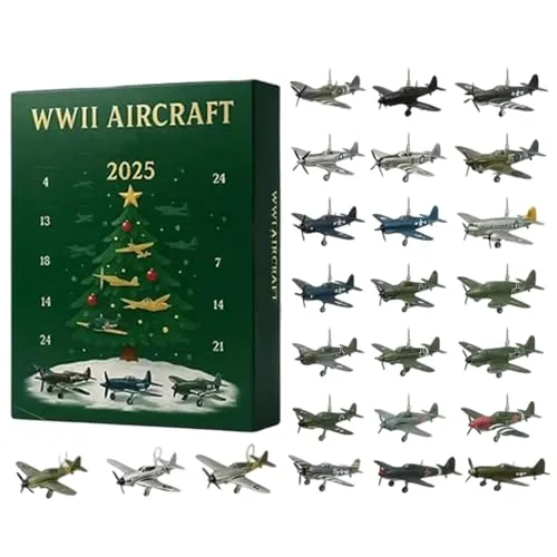 WW2 Flugzeug Adventskalender, 24 Tage Mini Warbirds Weihnachts Countdown Kalender, Zweiter Weltkrieg Jagdflugzeug Ornament Adventskalender, Jagdflugzeug Weihnachtsdekoration Countdown Kalender