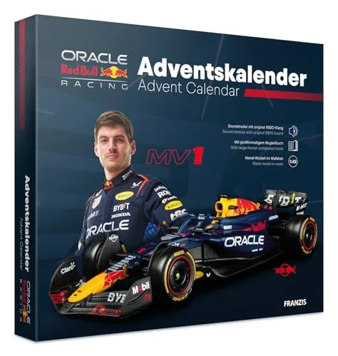 FRANZIS 67245 - Oracle Red Bull Racing Adventskalender 2025 - Modellbausatz im Maßstab 1:43, inkl. Soundmodul und 52-seitigem Begleitbuch