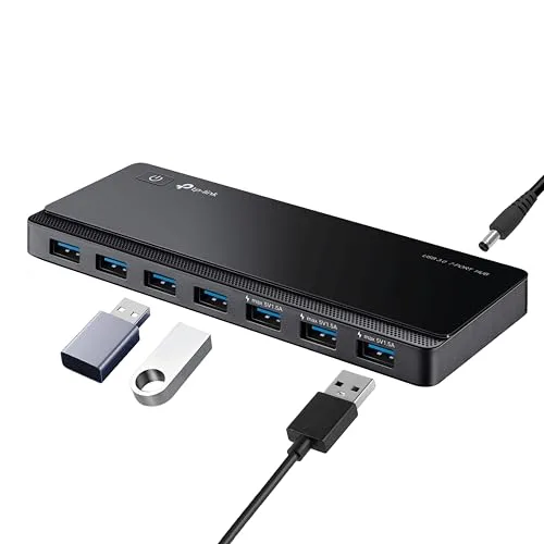 TP-Link UH700 USB 3.0 Hub mit Stromversorgung, 7-Port USB Verteiler & Splitter, idealer USB Adapter mehrfach für Windows, Mac, Chrome & Linux OS, mit Netzteil & EIN/Aus-Schalter