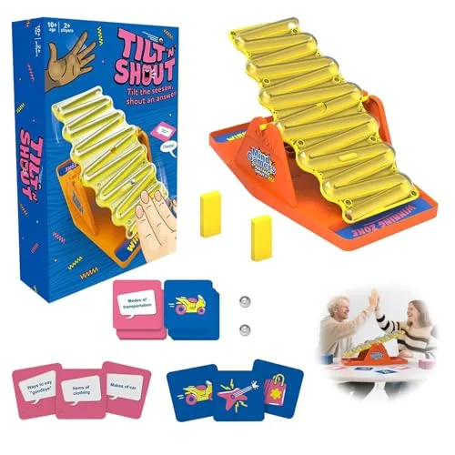 Vlecexs Wackelwippe Rasantes Familienpartyspiel Interaktivem Quiz Duell Karten Kinder Erwachsene Gruppen Zuhause Schule Feste 150 einzigartigen Kategorien Tilt n Shout Spieleabende
