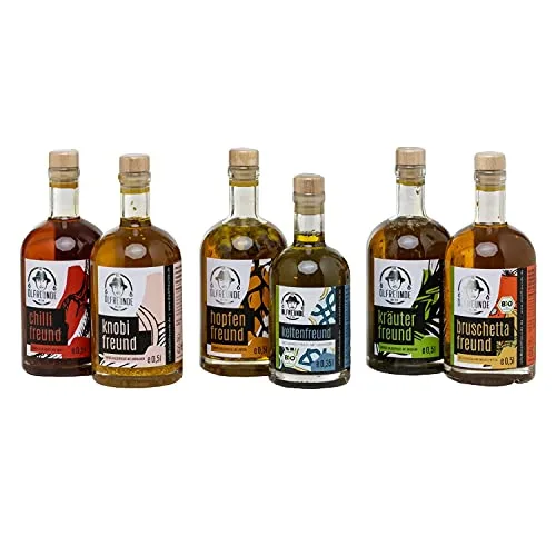 DIE ÖLFREUNDE "Best Buddies" Box 6 x Öl | 6 erlesene Speiseöle | hochwertige kaltgepresste Öle | nachhaltige Öle mit Omega 3 und Omega 6 Fettsäuren | Tolles Geschenk für Männer und Frauen