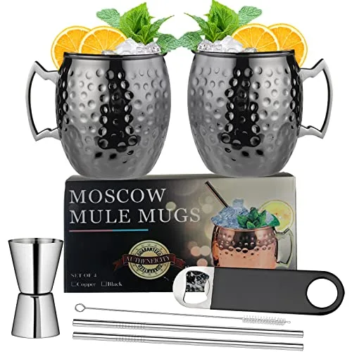 2 Stück Moscow Mule Becher Set, 18Oz Handgemacht Cocktail Tasse for Kaltes Getränk, Wein, Bar, Party, Geschenkset