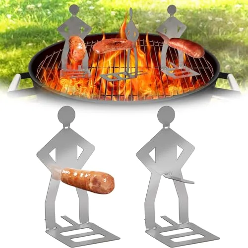 2 Stück Grillwursthalter Aus Edelstahl, Kreativer Stehender Mann Wurst Grillständer, Grill Zubehör für Gasgrill, Hot Dog BBQ Tools Für Outdoor Camping Kochzubehör