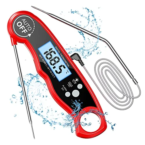 CIRYCASE Fleischthermometer Digital, Sofort Lesen Bratenthermometer Ofenthermometer, Externe Lange Sonde mit 102cm-Edelstahlkabel, Zeigerthermometer, Backofenthermometer für Küche, BBQ, Ofen, Backen