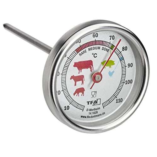 TFA Dostmann Analoges Bratenthermometer aus Edelstahl, 14.1028, ideal für Fleisch, Fisch, Geflügel, Fleischthermometer, perfekt gebraten, silber