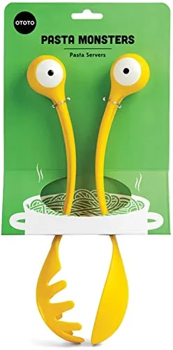 OTOTO Pasta Monster Spaghetti Besteck Salatbesteck - Lustige BPA-Freie Küchen Gadgets - 100% Lebensmittelecht Löffel & Gabel Küchenhelfer Set - Servierbesteck Salat & Pasta - 30 x 8,5 x 5,5 cm