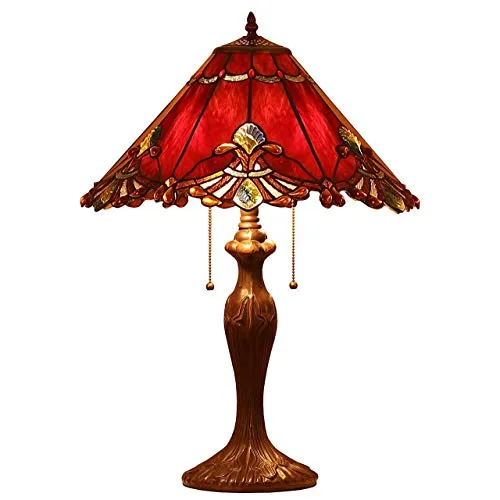 Bieye L30024US Tiffany-Stil Glasmalerei Barock Tischlampe mit 17 Zoll breiten Lampenschirm und Metallfuß, 26-Zoll groß, rot