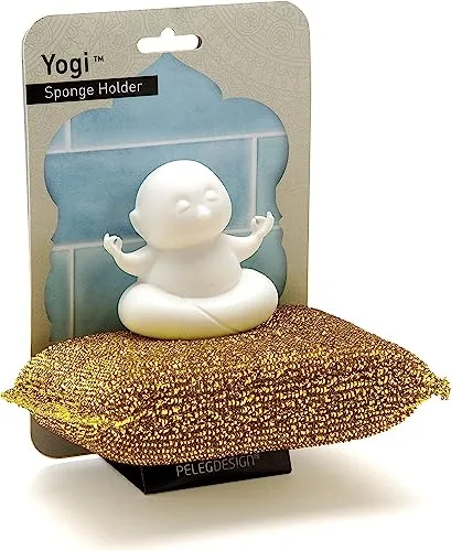 PELEG Design Yogi Küchen-Schwammhalter – Lustiger Spülschwammhalter mit Saugnapf – Platzsparender Spülbecken Organizer – Inkl. Schwamm