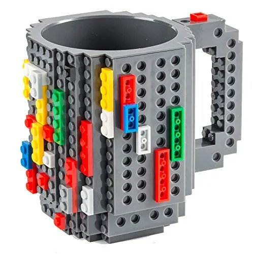 Build on Brick Mug Bausteine Kaffeetasse - Bausteine Tasse Bauklötze Kaffee-Becher 350ml (Grau)