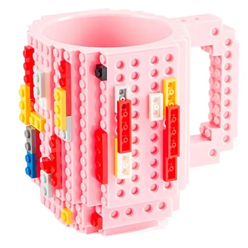 Build on Brick Mug Bausteine Kaffeetasse - Bausteine Tasse Bauklötze Kaffee-Becher 350ml (Pink)