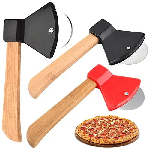 Pizzaschneider Edelstahl,Forreen 3 Stücke Pizzaroller Lustig Kreative Axt Antihaftbeschichteter Pizza Schneider Hochwertig Pizzaradschneider mit Rutschfestem Griff für Pizza (Zufällige Farbe)