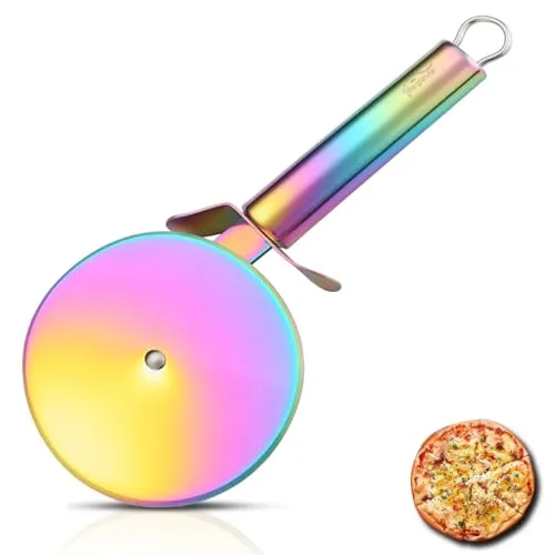 Berglander Pizzarad, Regenbogen Titan Beschichtung Edelstahl Pizzaschneider, Super Sharp Pizzaschneider mit Titan Vergoldung, Gebäckschneider, leicht zu reinigen und zu lagern