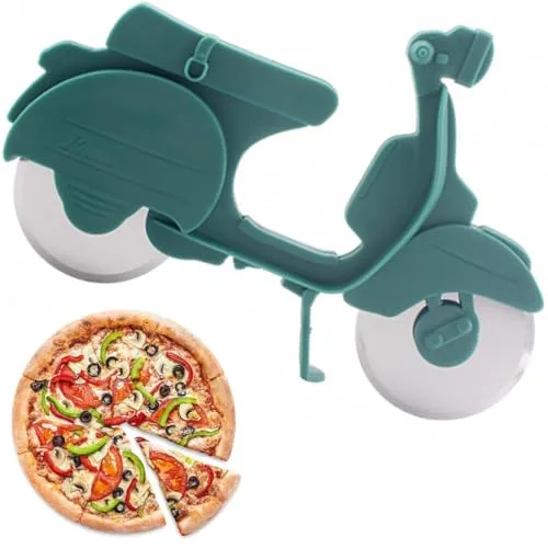 COYUN 1 Pcs Pizzaschneider Lustig, Motorrad Pizzaschneider, Pizzaschneider Fahrrad, Fahrrad Pizzaschneider, Pizza Schneider mit Dual Scharfem Schneiderad & Ständer, Neuheit Pizza Cutter (Grün)
