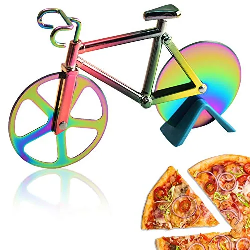 Toskope Fahrrad-Pizzaschneider,Edelstahl Doppel Pizza Schneider, Pizzaschneider aus Antihaftbeschichtetem Edelstahl, Geeignet für Küche,Partys usw,Ideal als Weihnachtsgeschenk（Mehrfarben）