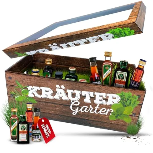 Longfair Männer-Kräutergarten | witziges Geschenk mit Alkohol | 8x Kräuter-Likör für Männer und Frauen | Jägermeister, Kümmerling u.v.m.