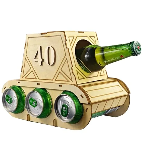 ZELAITE Lustiger Bierträger Holz – Tank-Design Flaschenträger – Originelle Biergeschenke für Männer – Perfekt zum 40. Geburtstag Mann – Kreative Geschenkidee für Bierliebhaber (D)