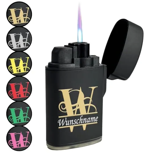 geschenke-fabrik.de - personalisiertes Feuerzeug mit Wunschname & Initialen - Sturmfeuerzeug Jetflamme mit UV-Druck - nachfüllbar - Geschenk für Männer zum Geburtstag Weihnachten Gravur