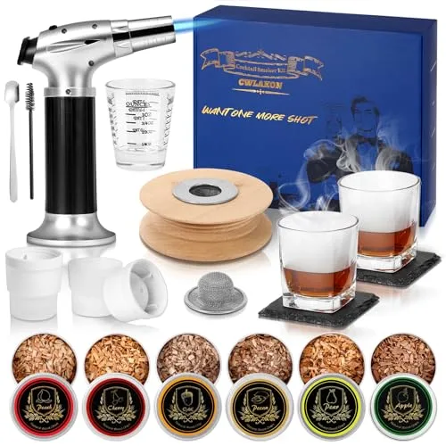 CWLAKON Cocktail Smoker Kit, Whiskey Räucher Set mit Taschenlampe, Whiskey Bourbon Old Fashioned Drink Smoker Kit mit 6 Holzchips, Weihnachts Geburtstagsgeschenke für Männer Papa Ehemann (Ohne Butan)