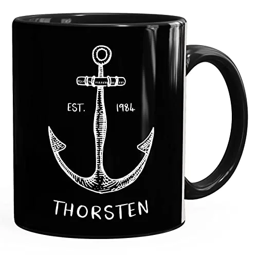 SpecialMe® personalisierte Kaffee-Tasse Namenstasse mit Namen Anker persönliche Geschenke für Männer schwarz Keramik-Tasse