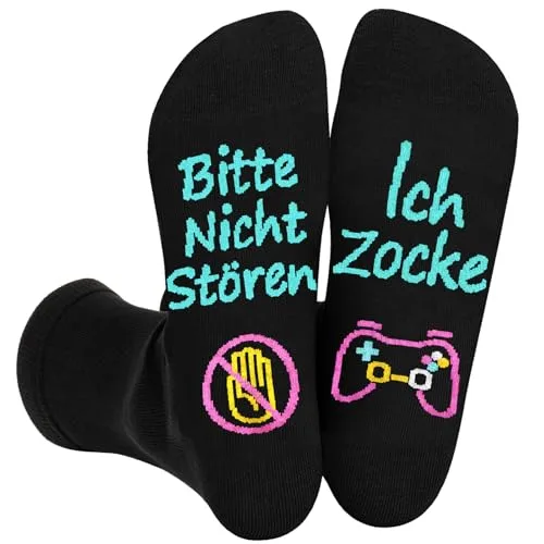 Kirodo Lustige Socken Zocken mit Spruch BITTE NICHT STÖREN ICH ZOCKE, Zocker Geschenk für Jungs Damen,Gaming Socken Lustige Geschenke für Männer Weihnachten Geburtstag