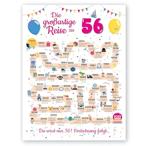 Geschenke zum 56 Geburtstag Frau und Mann - Geschenke für Frauen ab 56 Jahre - Schöne Geburtstagskarte 56 Mann und Frau - Geburtstagsdekoration 56 Geburtstag Männer und Frauen - Karte 1969