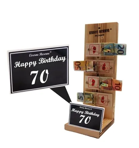 Originelle lustige Geldgeschenke zum 70. Geburtstag Geschenkideen für Männer und Frauen - Mausefalle Text s/w Happy Birthday 70 Geburtstag